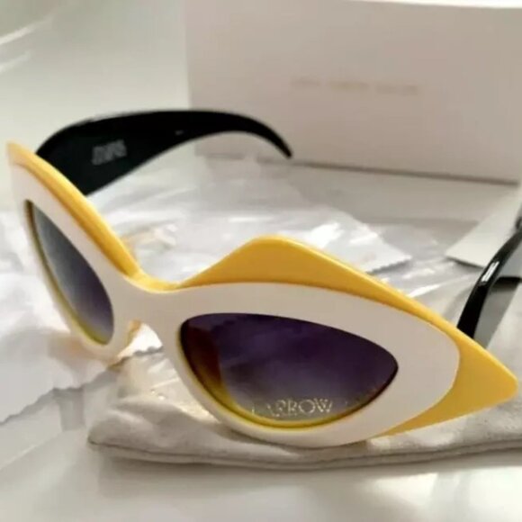LINDA FARROW Prabal Gurung Cat Eye PopArt White Yellow Geometric PG17 Sunglasses - Picture 1 of 11